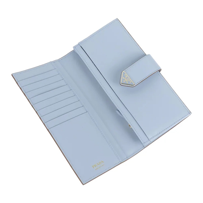 琺瑯三角Logo 撞色二折釦式長夾(沙色/淺藍色)-4