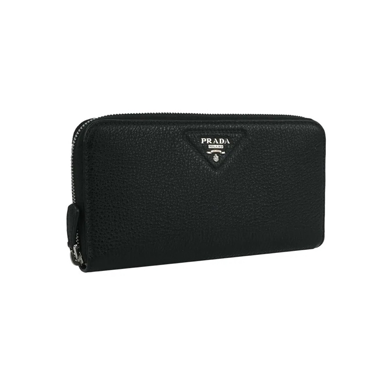 縫線三角Logo ㄇ形拉鍊長夾(黑色)-1