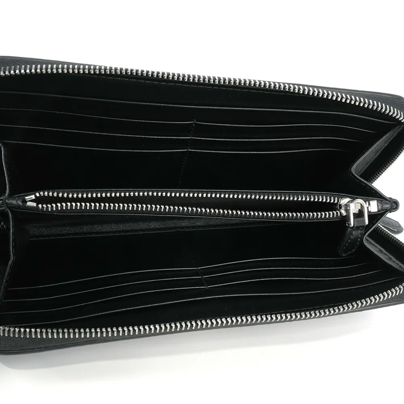 縫線三角Logo ㄇ形拉鍊長夾(黑色)-4