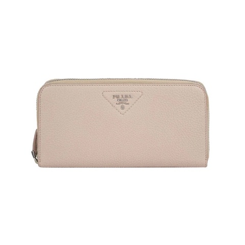 縫線三角Logo ㄇ形拉鍊長夾(荷花粉)