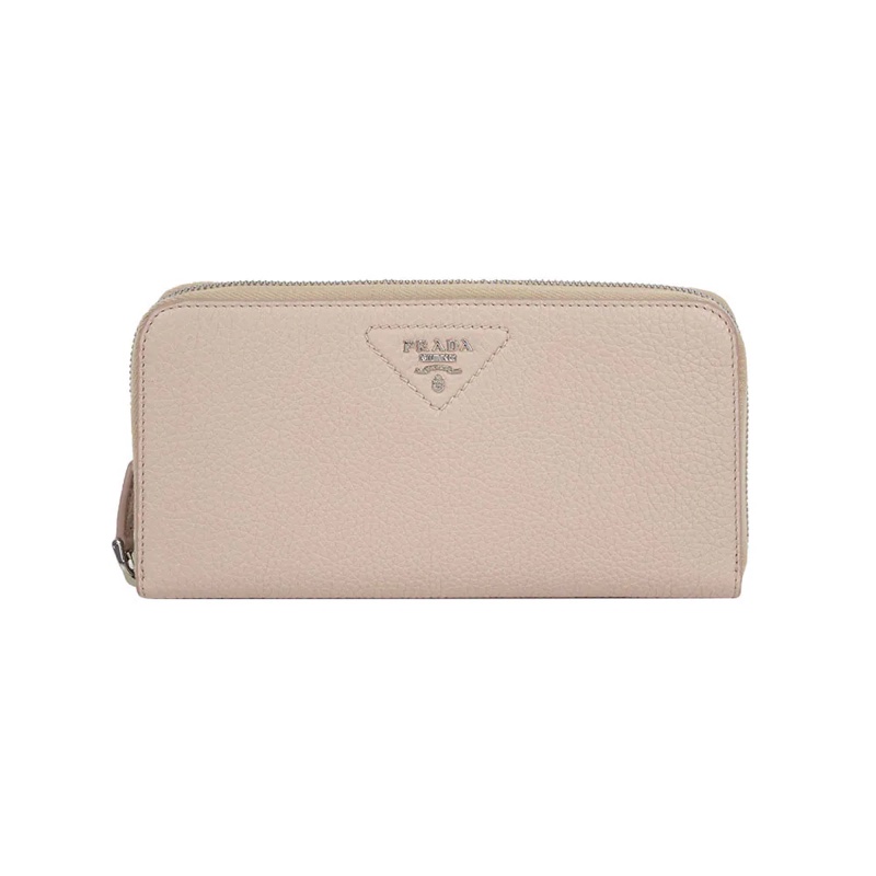 縫線三角Logo ㄇ形拉鍊長夾(荷花粉)-0