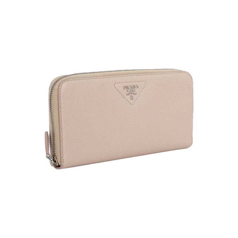 縫線三角Logo ㄇ形拉鍊長夾(荷花粉)-1