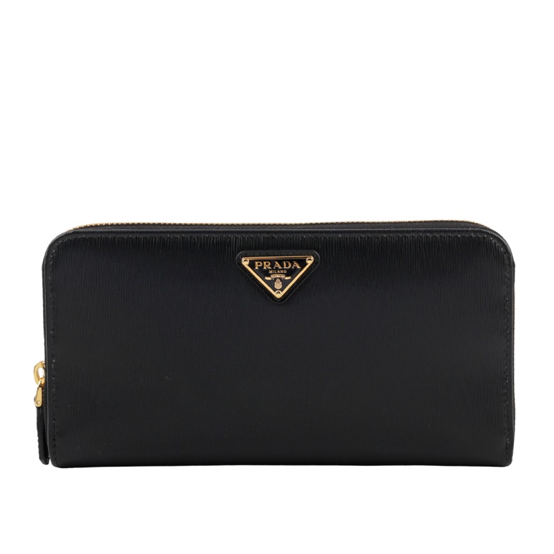 三角牌Logo水波紋皮革ㄇ型拉鏈長夾(黑色)-0