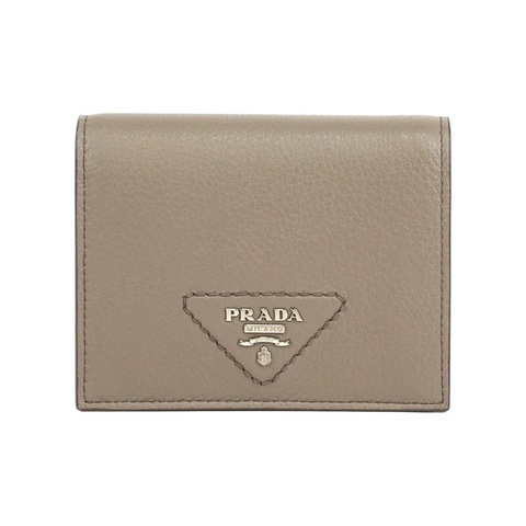 縫線三角Logo 牛皮二折零錢袋短夾(水泥灰)