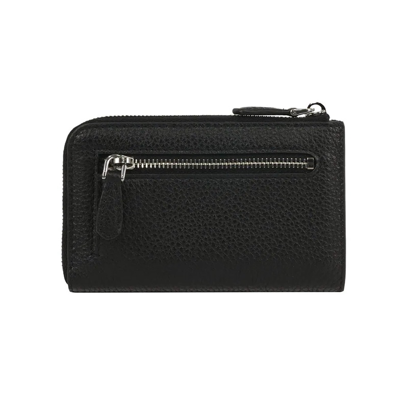 縫線三角Logo 牛皮拉鍊鑰匙包/卡包(黑色)-2