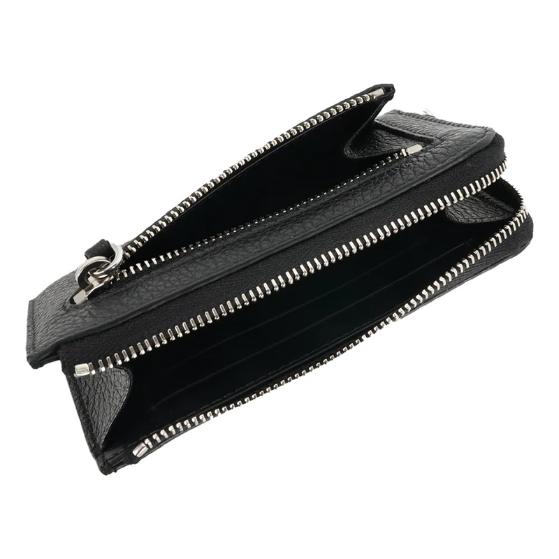 縫線三角Logo 牛皮拉鍊鑰匙包/卡包(黑色)-4