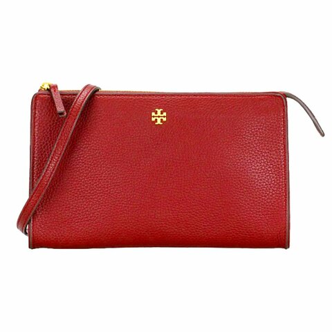 【TORY BURCH】素面皮革斜背包-紅色