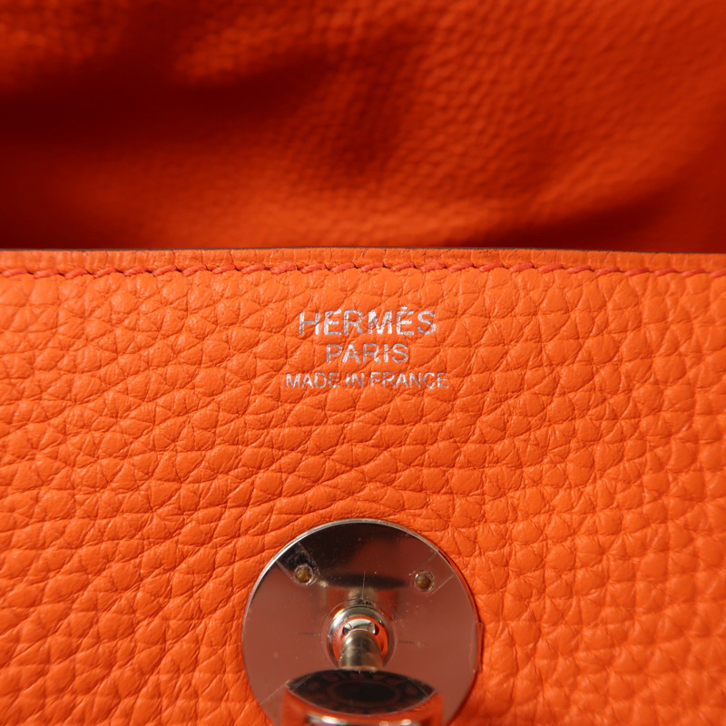 HERMES Clemence皮革Lindy 30銀扣手挽肩背兩用袋Feu-7