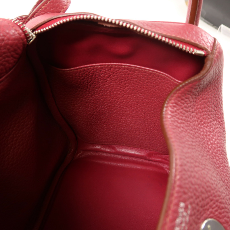 HERMES Clemence皮革Lindy 30銀扣手挽肩背兩用袋Rubis-5