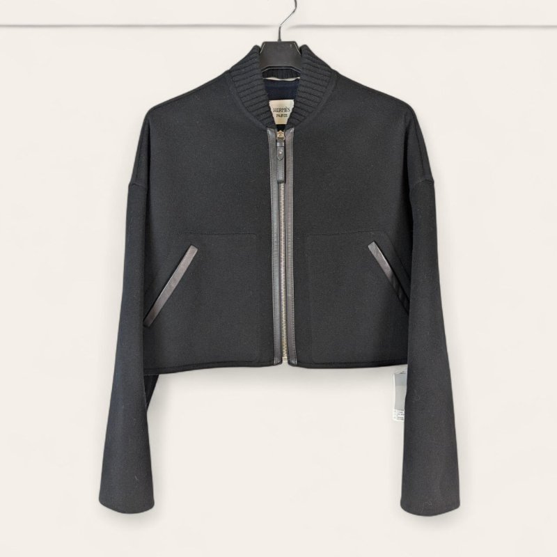 莉亞精品♡Hermes 喀什米爾羊毛落肩短版外套 尺碼36 近新閒置-0