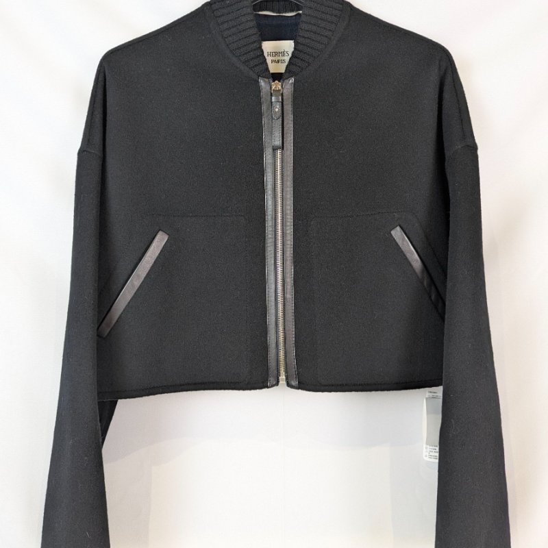 莉亞精品♡Hermes 喀什米爾羊毛落肩短版外套 尺碼36 近新閒置-3