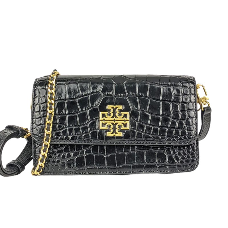 【TORY BURCH】皮紋皮革斜背包-黑色-0