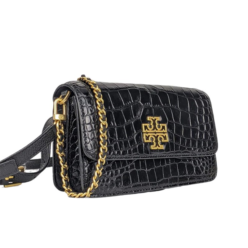【TORY BURCH】皮紋皮革斜背包-黑色-1