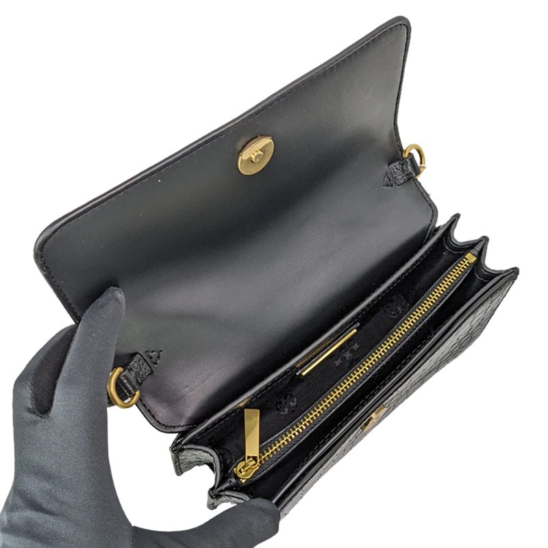 【TORY BURCH】皮紋皮革斜背包-黑色-3