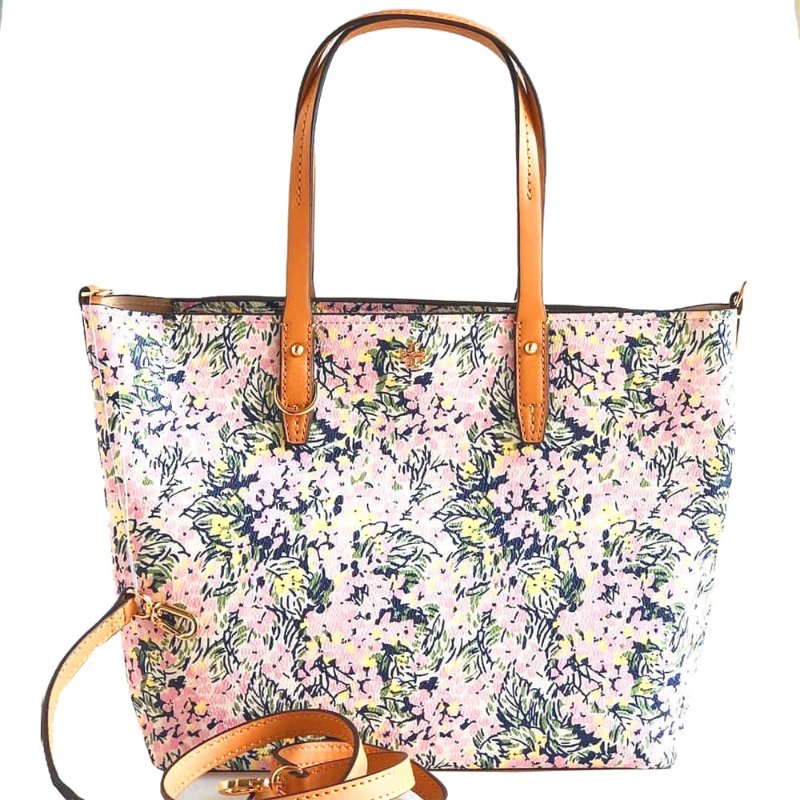 【TORY BURCH】印花皮革兩用托特包-粉紅花卉-3