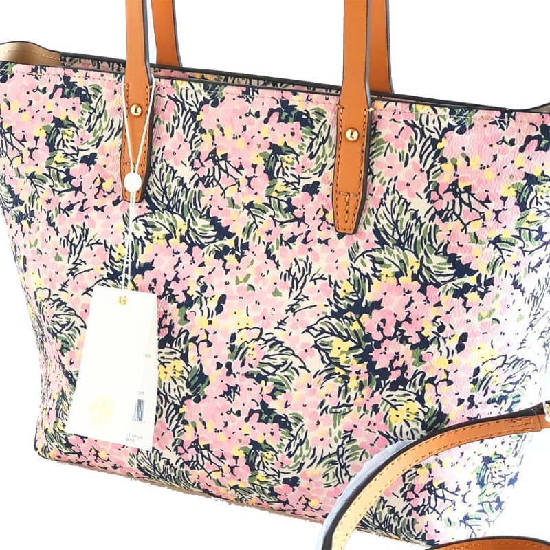 【TORY BURCH】印花皮革兩用托特包-粉紅花卉-4