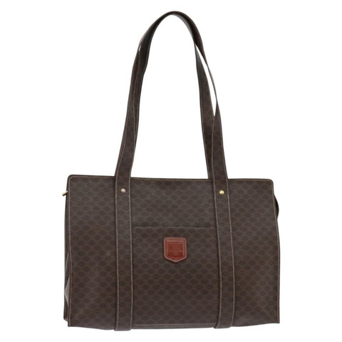 CELINE Macadam帆布手提包 PVC皮革 棕色 金色 正品 146732