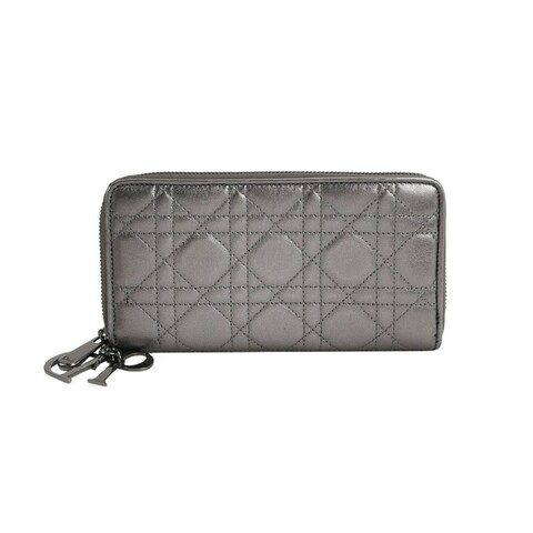 Dior Lady Dior戴妃包羊皮藤格紋字母Logo吊飾錢包