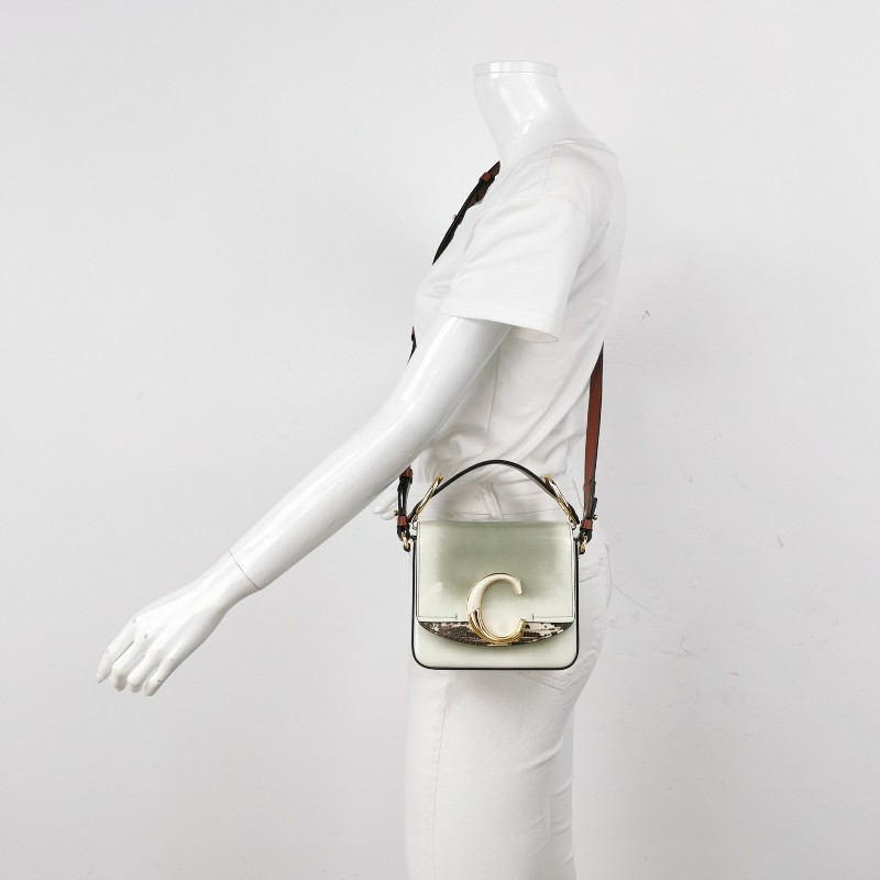 Chloe Chloe C迷你牛皮拼色字母C徽飾斜挎包單肩包-1