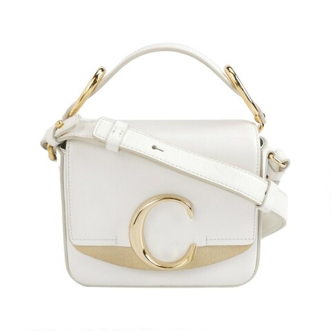 Chloe C迷你牛皮翻毛皮拼皮字母C徽飾斜挎包單肩包