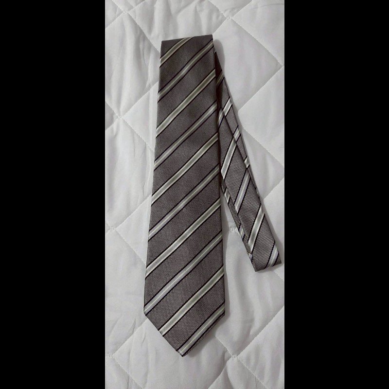 （日本製MIJ）BURBERRY博柏利 LONDON 銀灰斜紋絲質領帶-0