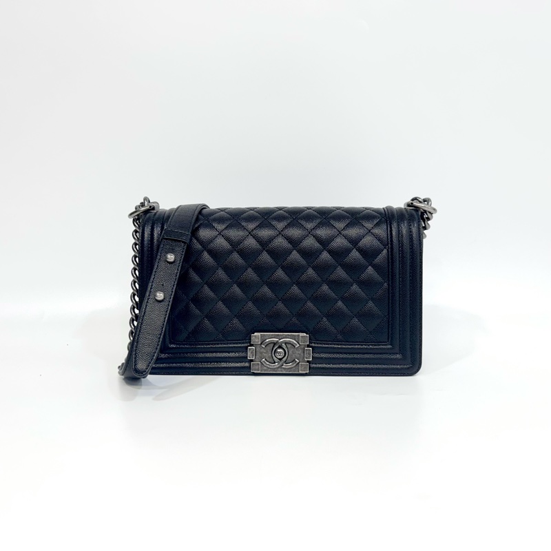 CHANEL黑銀荔枝牛皮BOY25側背包A67086-0