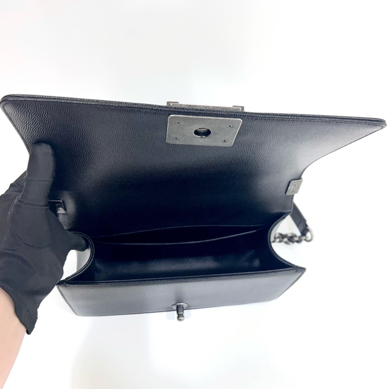 CHANEL黑銀荔枝牛皮BOY25側背包A67086-5