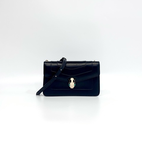 BVLGARI黑牛皮蛇頭Serpenti Forever下蓋側背包38102