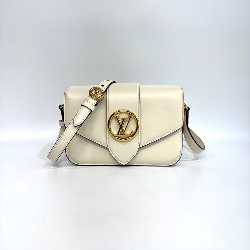 LV米白牛皮金釦下蓋Pont9 PM斜背包M55950-0