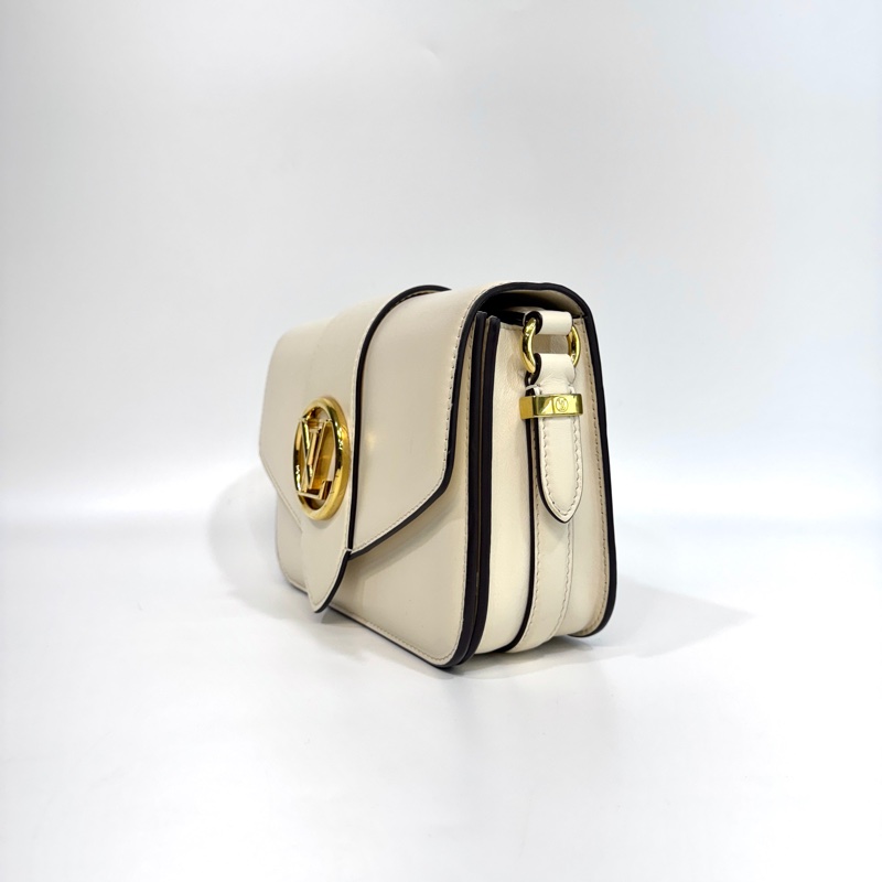LV米白牛皮金釦下蓋Pont9 PM斜背包M55950-2