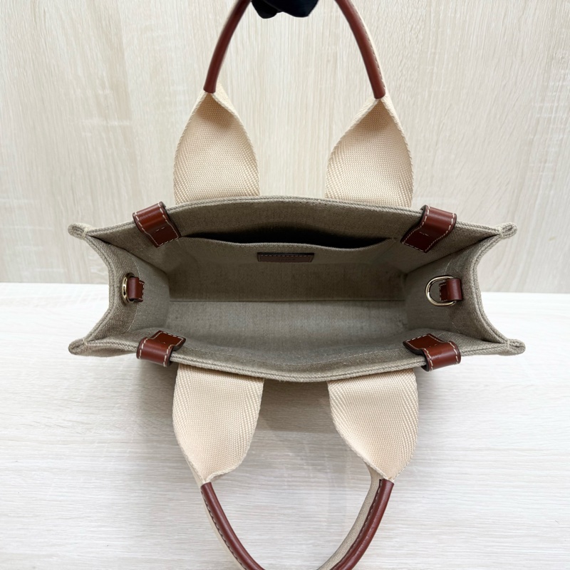 Chloe棕色牛皮拚帆布小號woody側背托特包-5