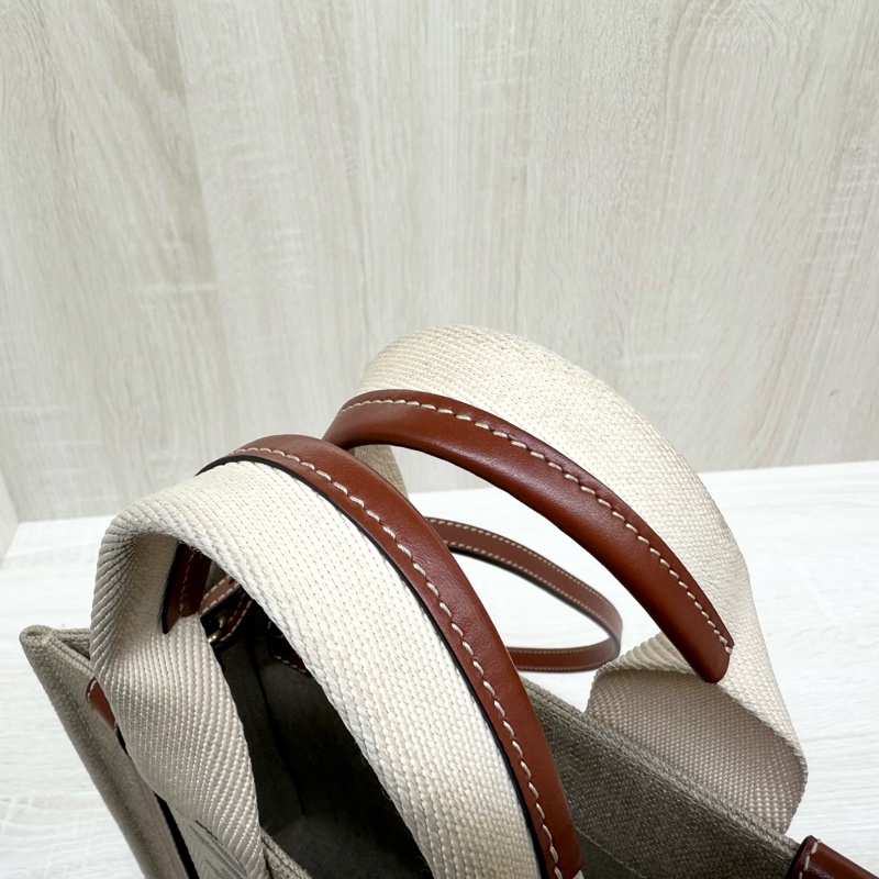 Chloe棕色牛皮拚帆布小號woody側背托特包-8