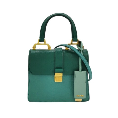 Miu Miu 羊皮拼色字母Logo金屬扣斜挎包