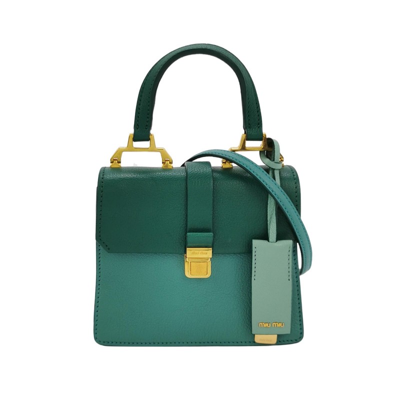 Miu Miu 羊皮拼色字母Logo金屬扣斜挎包-0