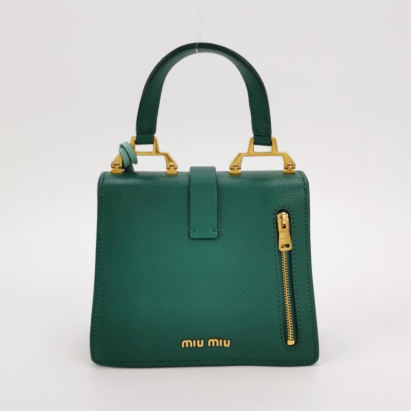 Miu Miu 羊皮拼色字母Logo金屬扣斜挎包-4