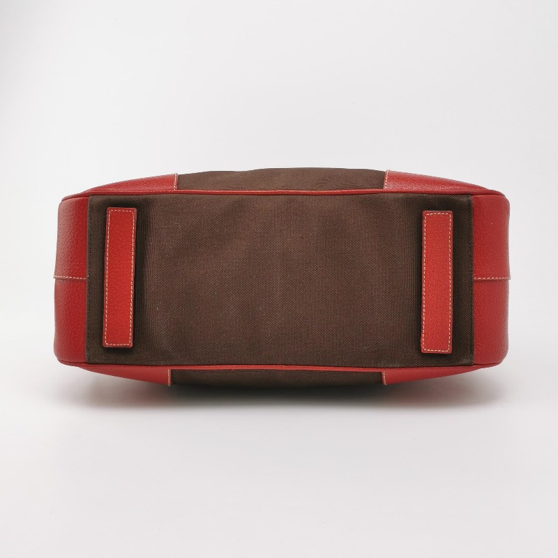 Prada牛皮帆布拼色三角徽標拉鍊手提包-5