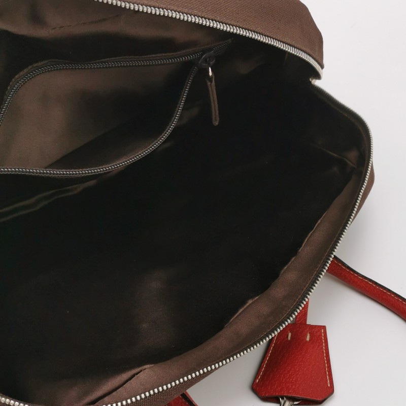 Prada牛皮帆布拼色三角徽標拉鍊手提包-6