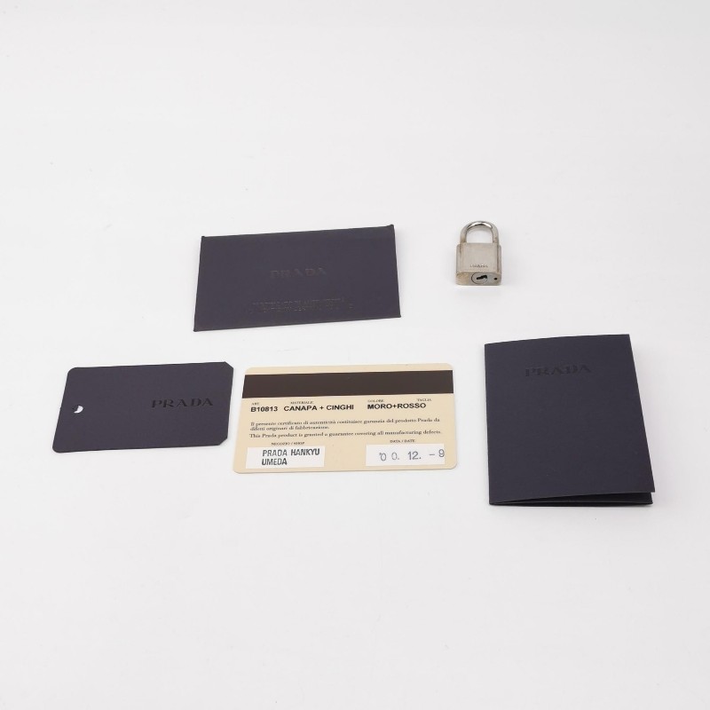 Prada牛皮帆布拼色三角徽標拉鍊手提包-8