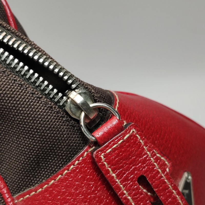 Prada牛皮帆布拼色三角徽標拉鍊手提包-11