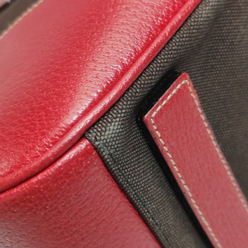 Prada牛皮帆布拼色三角徽標拉鍊手提包-14