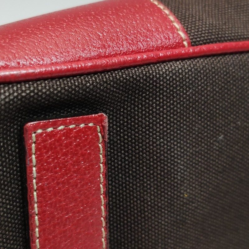 Prada牛皮帆布拼色三角徽標拉鍊手提包-15