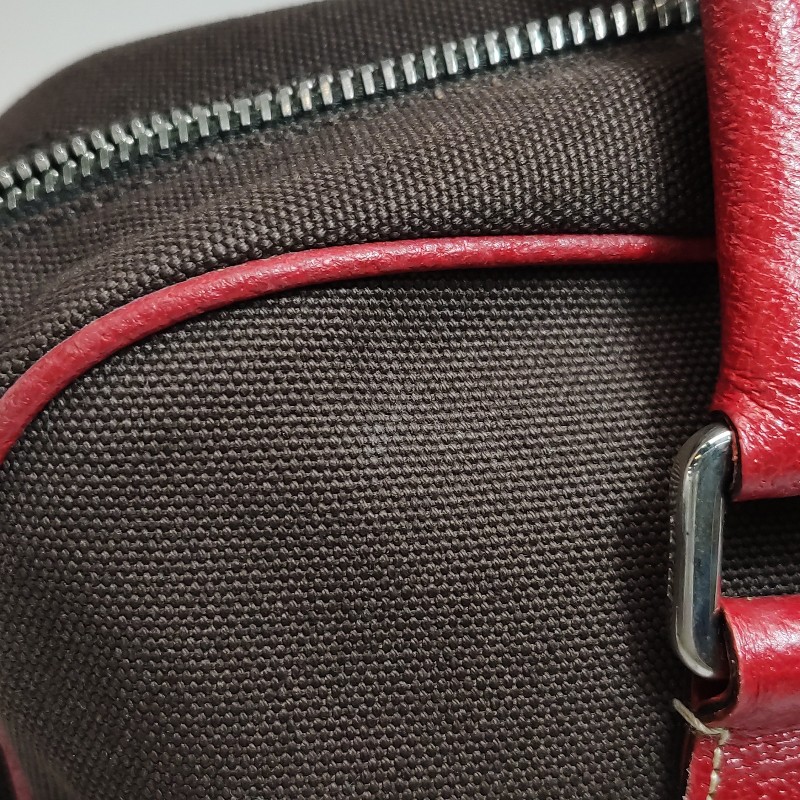 Prada牛皮帆布拼色三角徽標拉鍊手提包-17