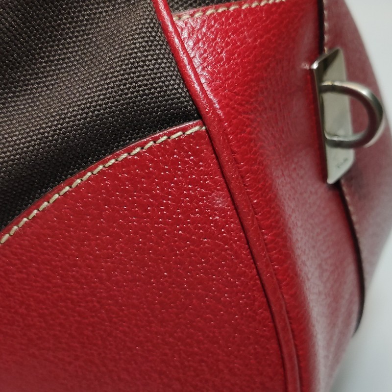 Prada牛皮帆布拼色三角徽標拉鍊手提包-18