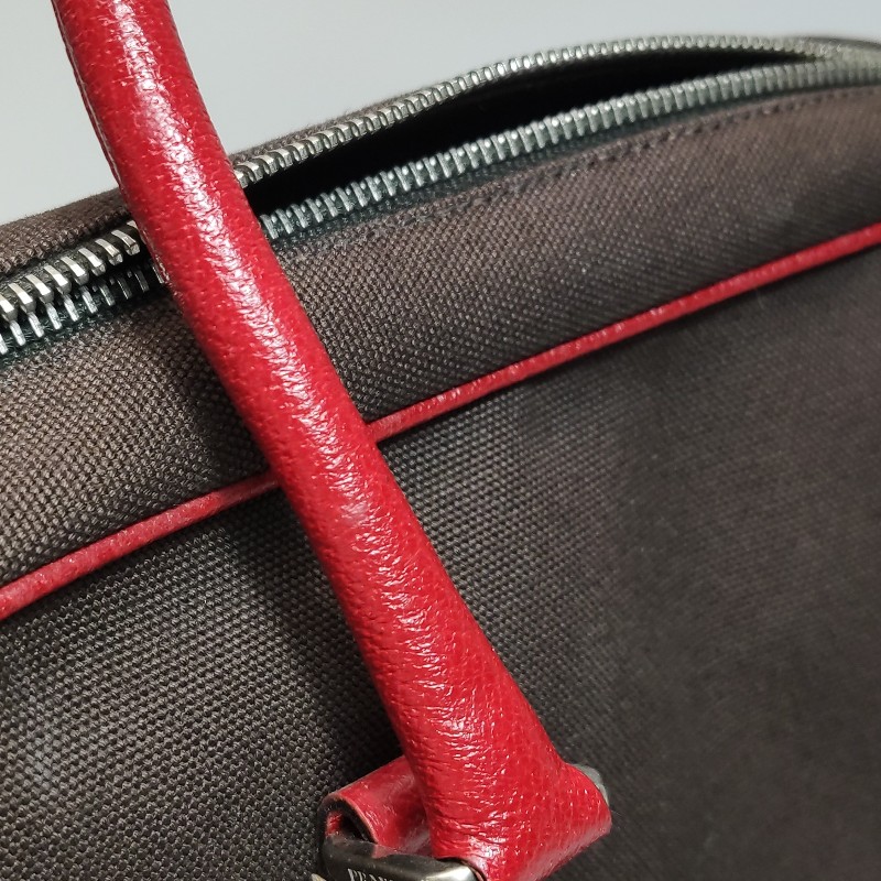 Prada牛皮帆布拼色三角徽標拉鍊手提包-19