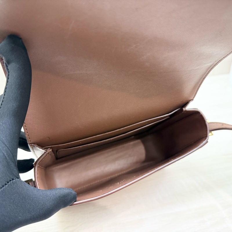 BURBERRY棕色拚黑邊牛皮GRACE下蓋肩側背包8012004-7