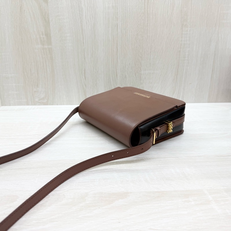 BURBERRY棕色拚黑邊牛皮GRACE下蓋肩側背包8012004-8