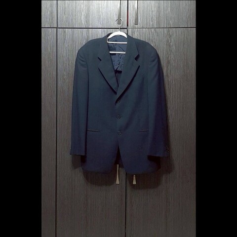 （義大利製MIITA）GIORGIO ARMANI 亞曼尼 男深藍色混羊毛三排釦西裝外套50R