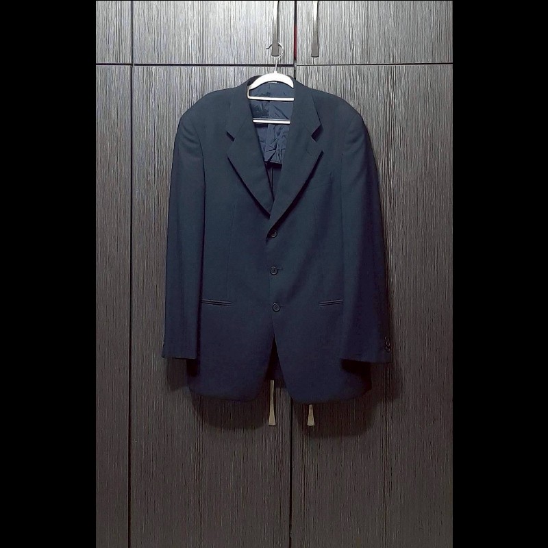 (義大利製MIITA)GIORGIO ARMANI 亞曼尼 男深藍色混羊毛三排釦西裝外套50R-0