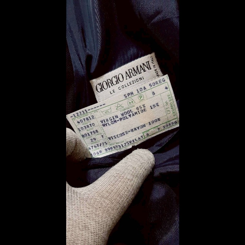 (義大利製MIITA)GIORGIO ARMANI 亞曼尼 男深藍色混羊毛三排釦西裝外套50R-9