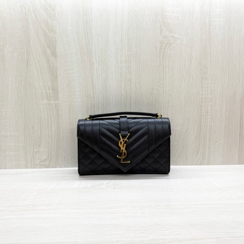 YSL黑金釦粒面牛皮菱格斜紋側背包小號Envelope/6001950